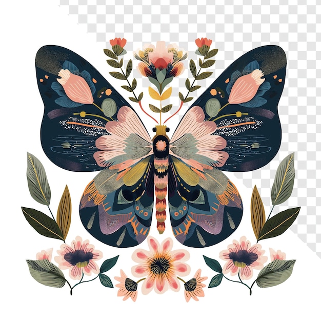 Art populaire inspiré par le papillon minimal avec des fleurs Art