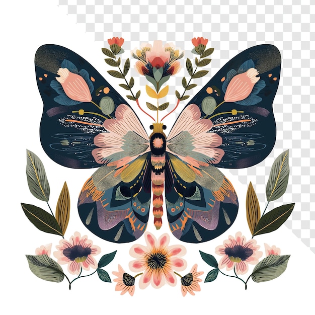 PSD art populaire inspiré par le papillon minimal avec des fleurs art