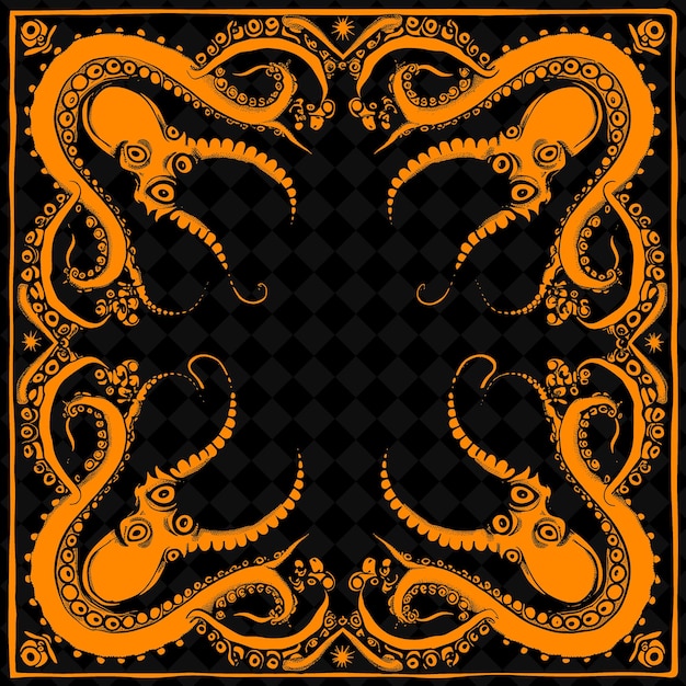 PSD art populaire png kraken avec des tentacules et des yeux pour les décorations en t illustration contour décor du cadre