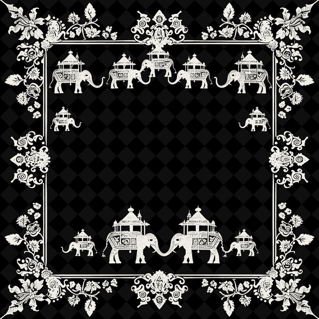 PSD art populaire thaïlandais png avec des éléphants et des motifs de feuilles d'or pour la collection d'art de contour traditionnel deco