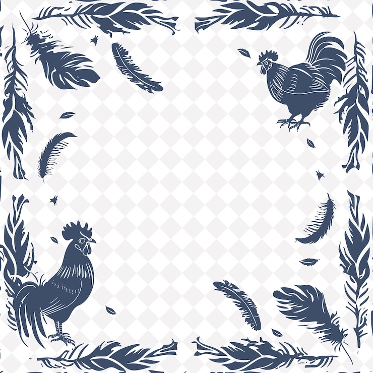 PSD art populaire traditionnel de png avec des coqs et des plumes pour la décoration collection d'art de contour traditionnel