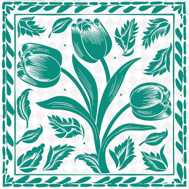 PSD art populaire de la tulipe avec des pétales et des feuilles pour les décorations dans le cadre de l'illustration