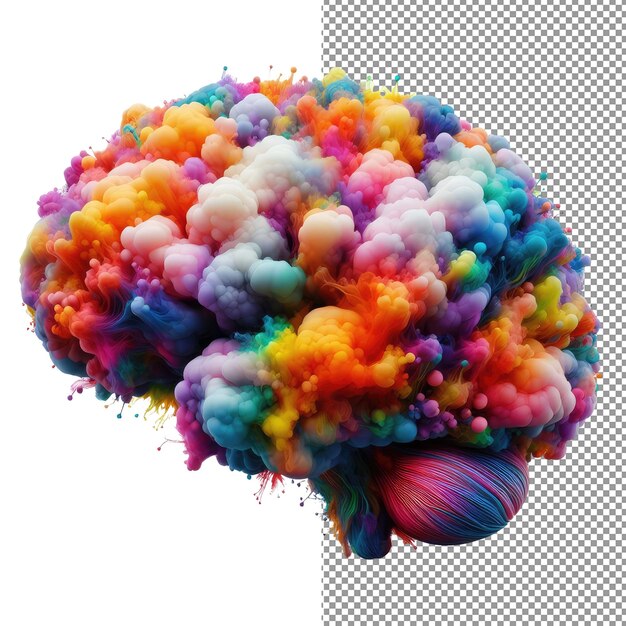 PSD art représentant un cerveau humain dans une fumée colorée