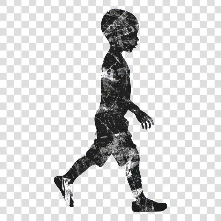 PSD art de la silhouette abstraite d'un enfant qui marche en png