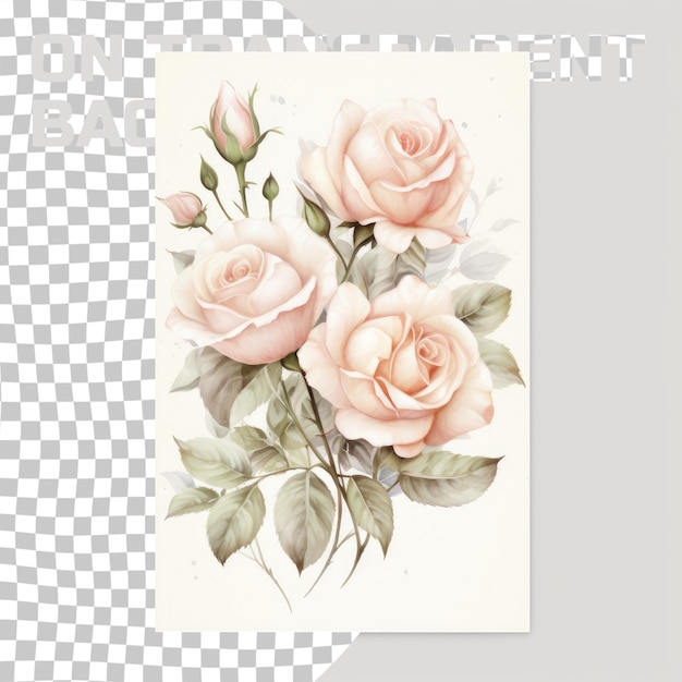 PSD art de trois roses roses rosa centifolia sur un fond blanc