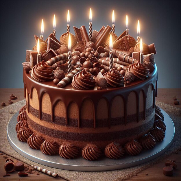 PSD art vectoriel hyper-réaliste anniversaire coloré à la mode dessin de gâteau au chocolat sucré choco