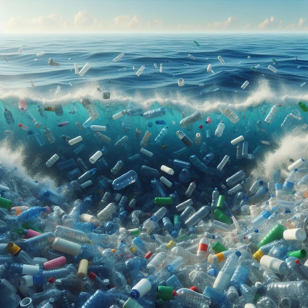 PSD art vectoriel hyper-réaliste déchets marins pollution plastique décharge de mer ordures climat laid