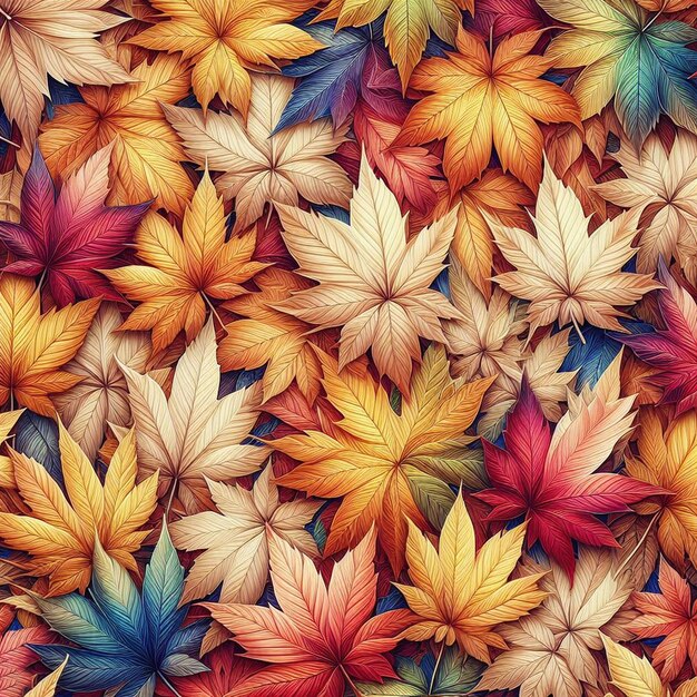 PSD art vectoriel hyper-réaliste feuilles d'érable d'automne colorées fond d'écran