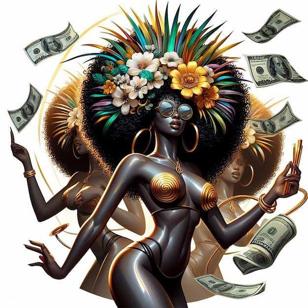 Art Vectoriel Hyper-réaliste Jolie Femme Bikini Reine Du Shopping Gaspillage D'argent Papier Peint Dollar