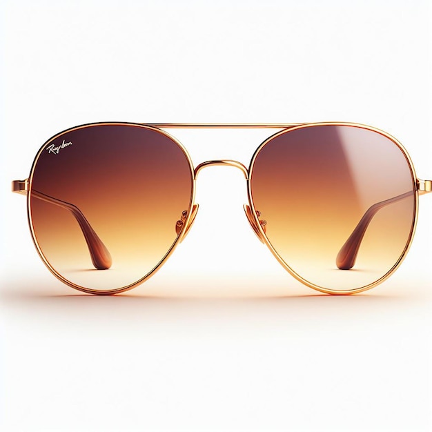 PSD art vectoriel hyper réaliste lunettes de soleil dorées rétro à la mode isolées sur fond blanc