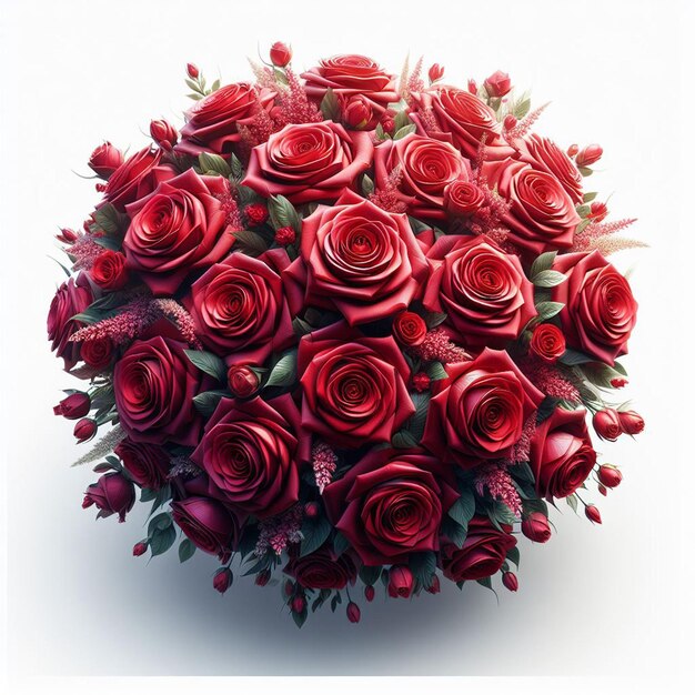 PSD art vectoriel hyperréaliste bouquet de la saint-valentin roses rouges fleurs vase fond blanc isolé