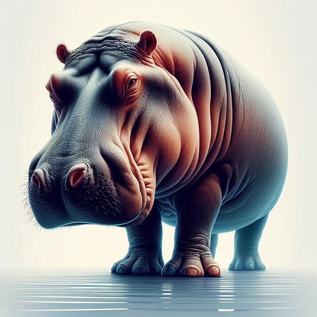 PSD art vectoriel hyperréaliste faune africaine animal hippopotame isolé fond blanc