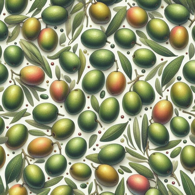 Art Vectoriel Hyperréaliste Sans Couture Des Olives Fraîches Et Savoureuses Des Fruits D'olive Des Icônes De Texture De Fond