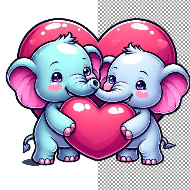 PSD l'art vectoriel romantique à moustaches d'un couple d'animaux adorables tenant un cœur