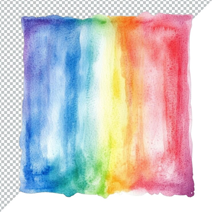 PSD arte de acuarela abstracta vibrante con tonos de arco iris en un formato rectangular para una impresionante experiencia visual marco rectangular abstracto de color arcoirís sobre un fondo transparente