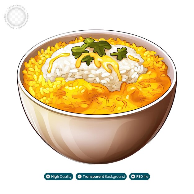 Arte de la acuarela que muestra los placeres del arroz al curry