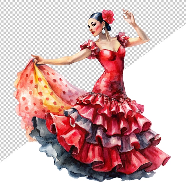 Arte acuático de una bailarina de flamenco en un hermoso vestido sobre un fondo transparente