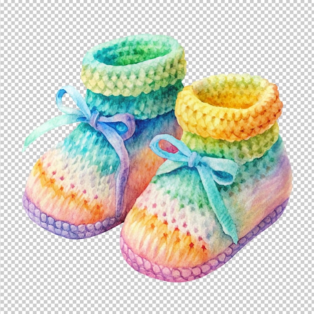 PSD arte acuático de colores de zapatos de bebé en un fondo transparente