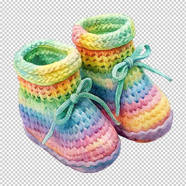 PSD arte acuático de colores de zapatos de bebé en un fondo transparente