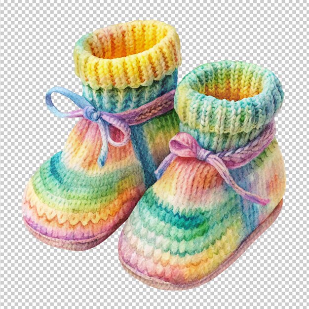 PSD arte acuático de colores de zapatos de bebé en un fondo transparente