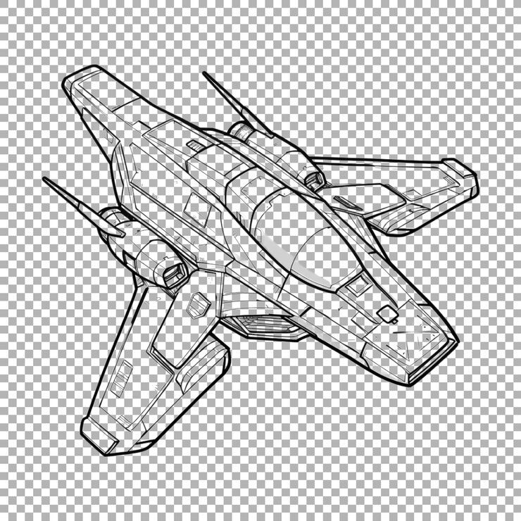 PSD arte de boceto de una nave espacial futurista en un fondo transparente generado por ai