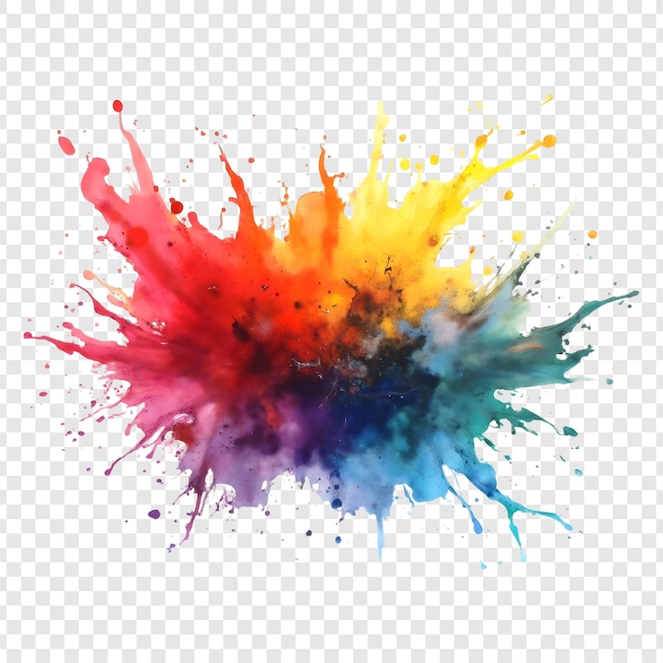 PSD arte colorata spruzzata di inchiostro isolata su uno sfondo trasparente
