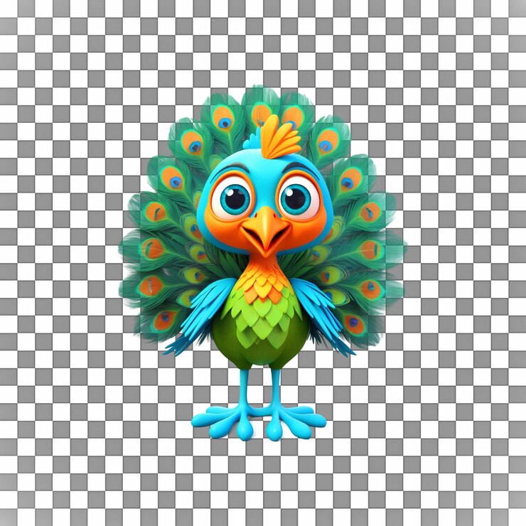 PSD arte criativa de desenhos animados de pavão