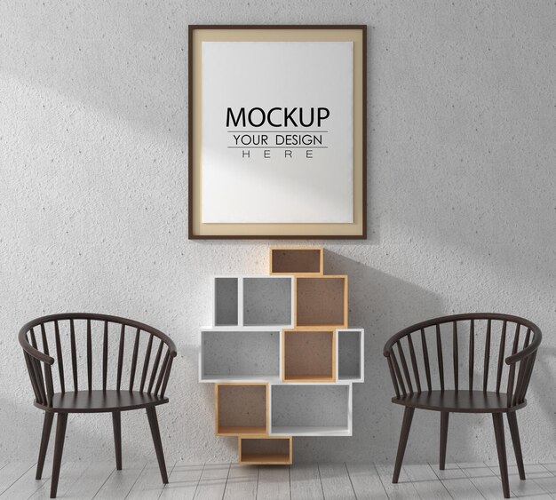 Arte da parede ou moldura na sala de estar mockup