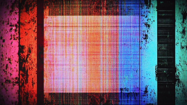 Arte de glitch abstrata e colorida com moldura texturizada