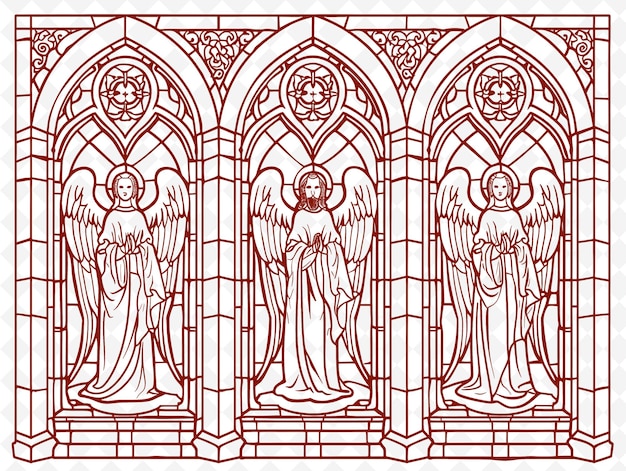 PSD arte de moldura de janela da catedral com anjo e rosa decoração de janela ilustração arte de estrutura decorativa
