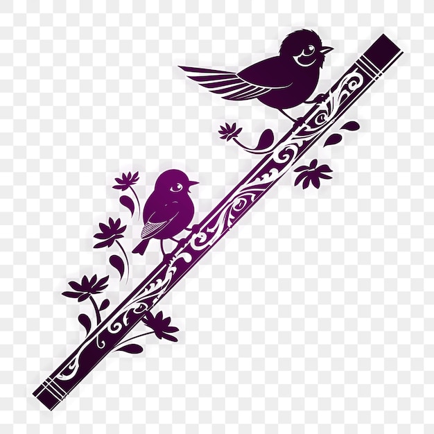 PSD arte de tinta de flauta cnc com motivos de pássaros e música pássaro pequeno e músculo contorno de tatuagem de camiseta de corte
