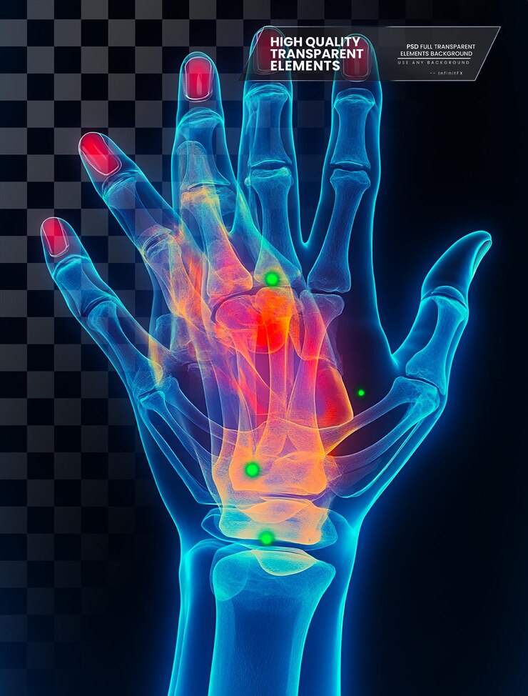 PSD arte digital de uma mão de estilo x-ray em fundo transparente