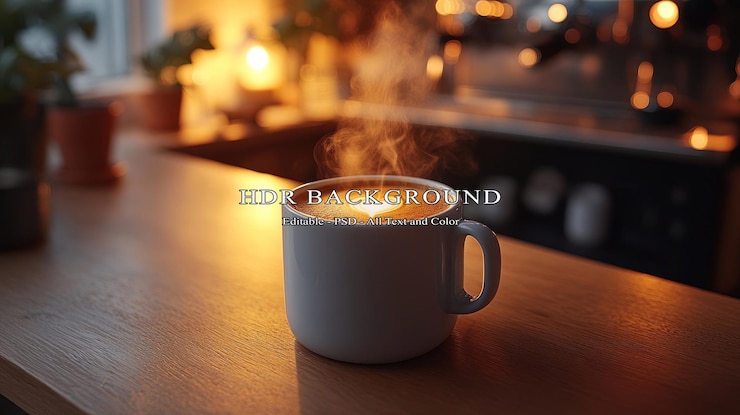 PSD arte do latte quente num café aconchegante