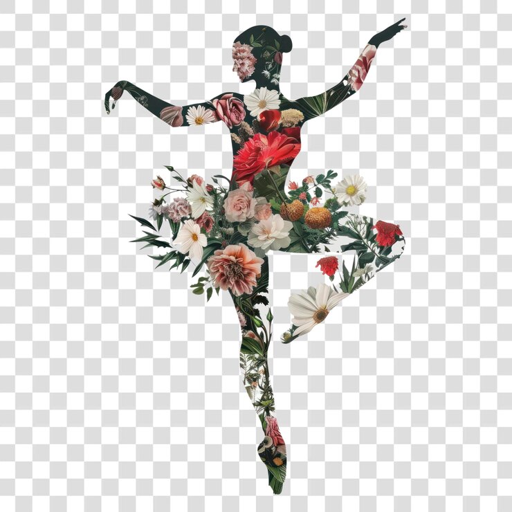 PSD arte floral de silhueta de bailarina de png