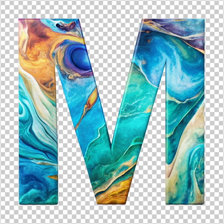 PSD arte fluido letra líquida m vibrante diseño abstracto cortado aislado png transparente