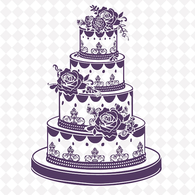 PSD arte folclórica de bolo de casamento romântico com padrão de camada uma arte de motivos png em fundo limpo colecção