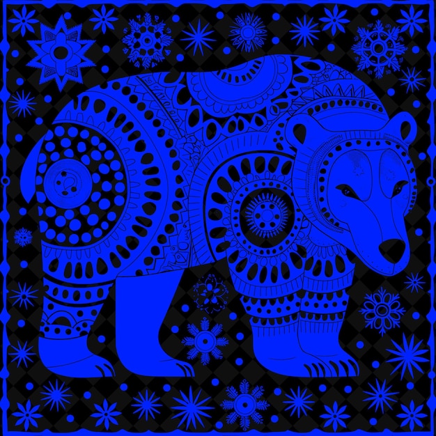 Arte folclórica do urso polar png com flocos de neve e elementos árticos para ilustração contorno decoração da moldura