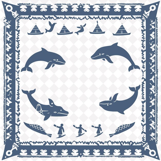 PSD arte folclórica inuit de png com baleias e iglus para decorações na coleção de arte de contorno tradicional