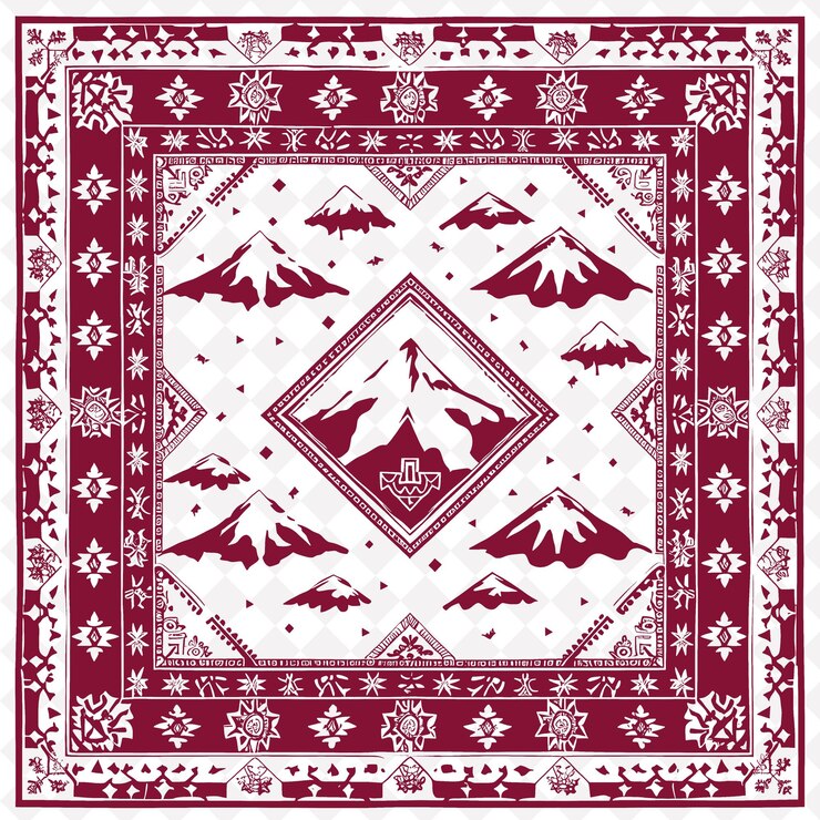 PSD arte folclórico afgano con montañas cubiertas de nieve y bordado pa decorativo de marco único tradicional