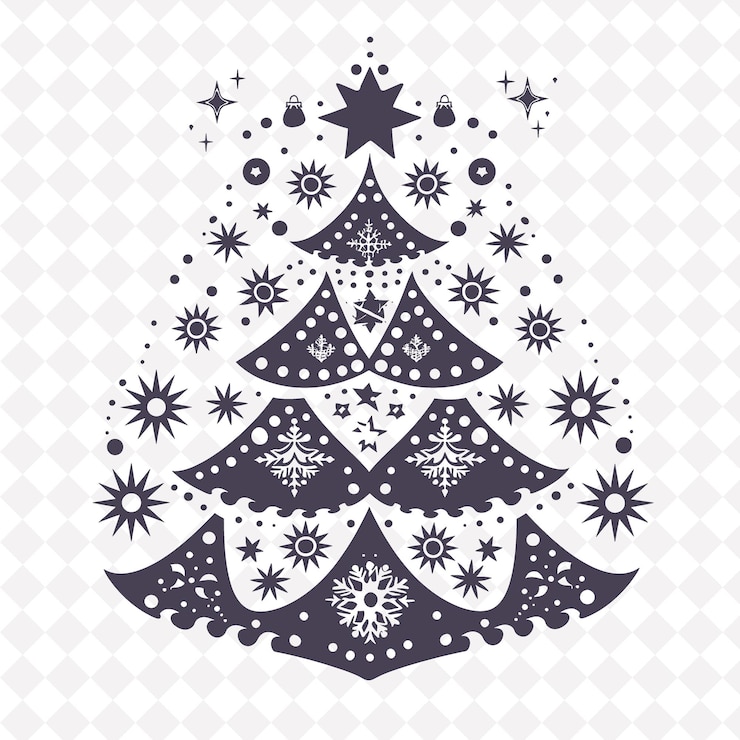 PSD arte folclórico del árbol de navidad festivo con ornamento patt png marco de contorno en fondo limpio colección