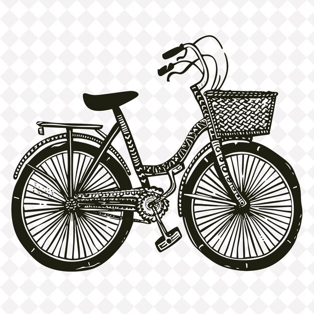 PSD arte folclórico de bicicletas antiguas con patrón de rueda y motivos ba png arte en fondo limpio colección