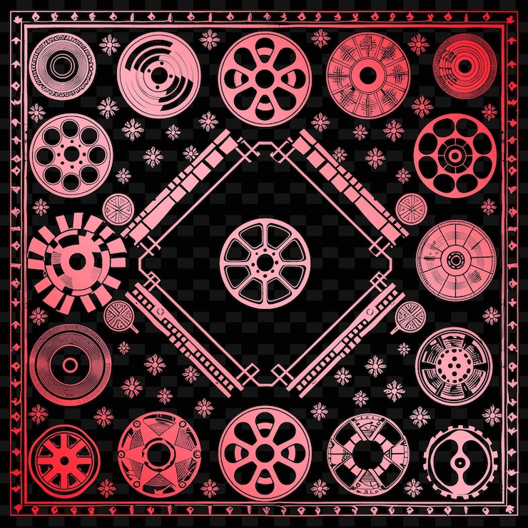 PSD arte folclórico de bobina de película vintage con patrón de marco y motivos de decoración de ilustración de detalles de película colección