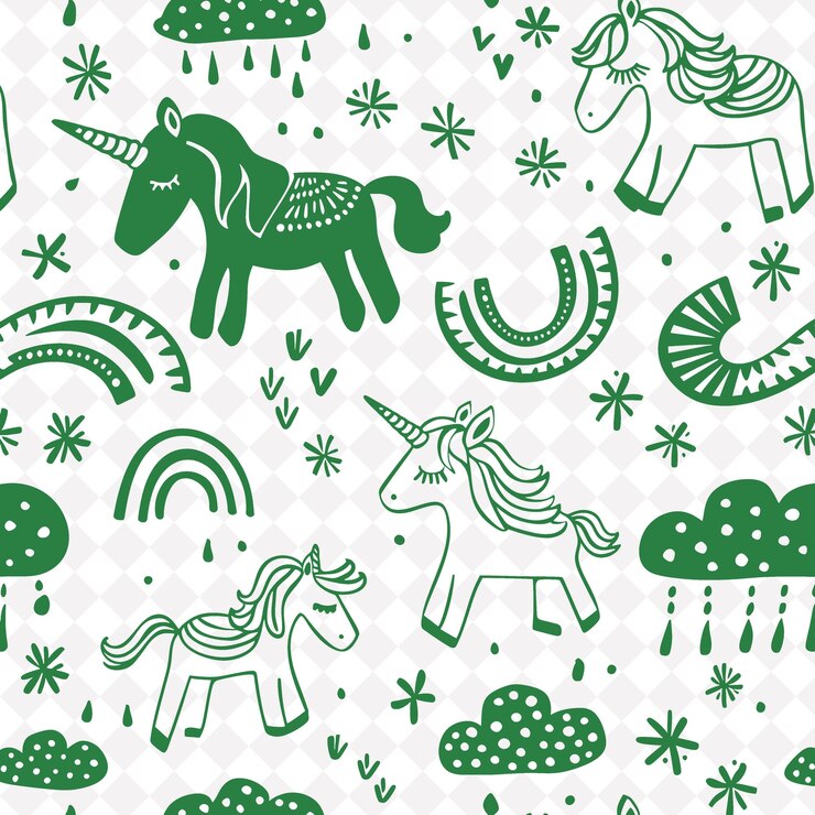 PSD arte folclórico encantado de unicornio con patrón de arco iris un marco de contorno png en fondo limpio colección