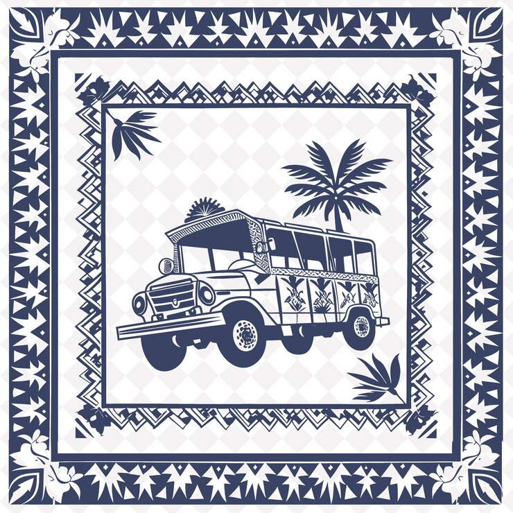 PSD arte folclórico filipino con jeepneys y patrones de tejido de canasta para un marco decorativo tradicional único