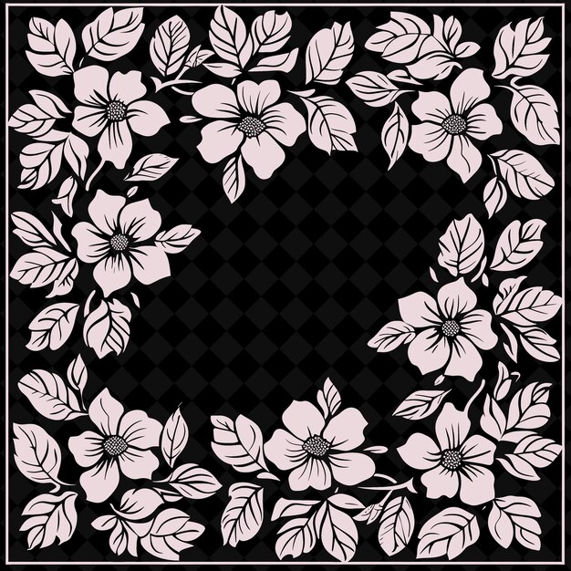 PSD arte folclórico de gardenia con pétalos y hojas para decoraciones en la colección de marcos artísticos de contorno creativo