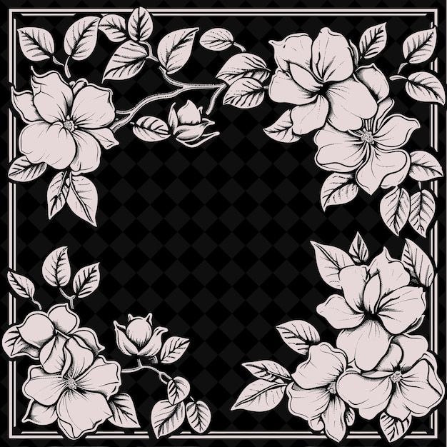 PSD arte folclórico de gardenia con pétalos y hojas para decoraciones en la colección de marcos artísticos de contorno creativo