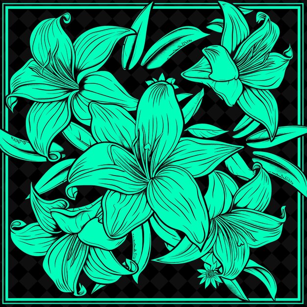 PSD arte folclórico de lirio con pétalos y hojas para decoraciones en la ilustración contorno decoración del marco