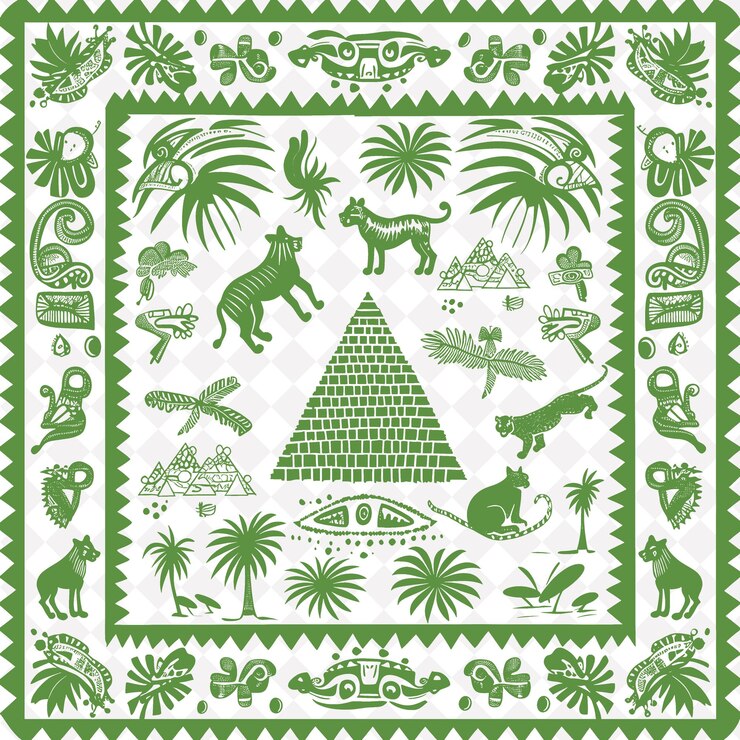 PSD arte folclórico maya de png con glifos y pirámides para decoraciones en la colección de arte de contorno tradicional de t