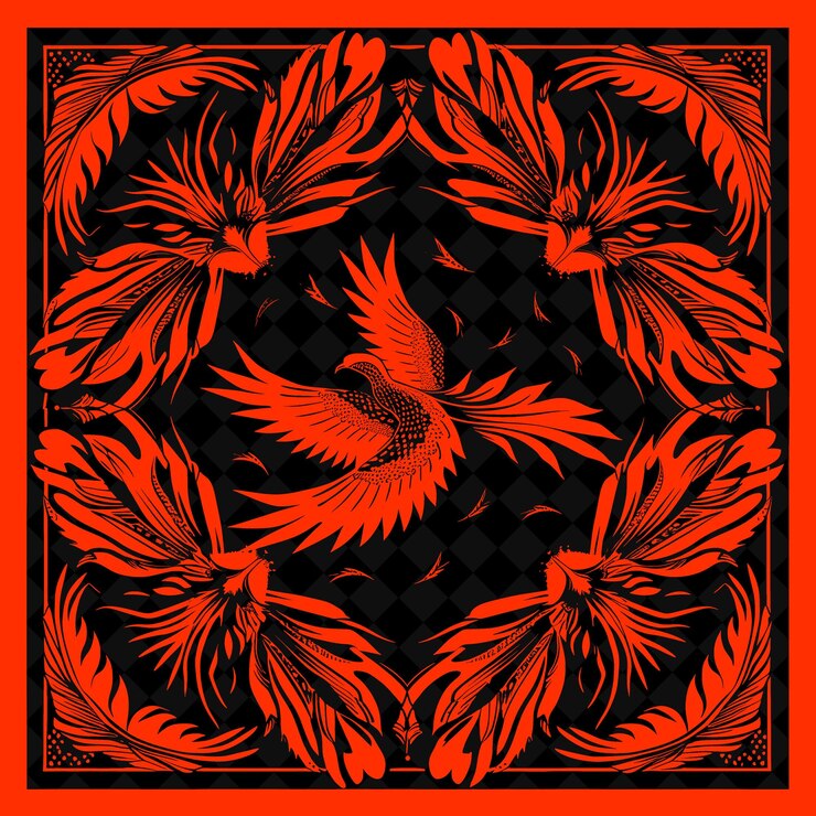PSD arte folclórico de phoenix con alas y plumas para decoraciones en la ilustración contorno decoración del marco