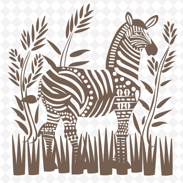 PSD arte folclórico png zebra con pastizales y perlas africanas para la ilustración de decoración contorno decoración del marco